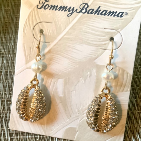 TOMMY BAHAMA EARRINGS CRYSTAL SHELL / FRESHWATER PEARL ⭐️  BEACHY BOHO - Picture 4 of 8